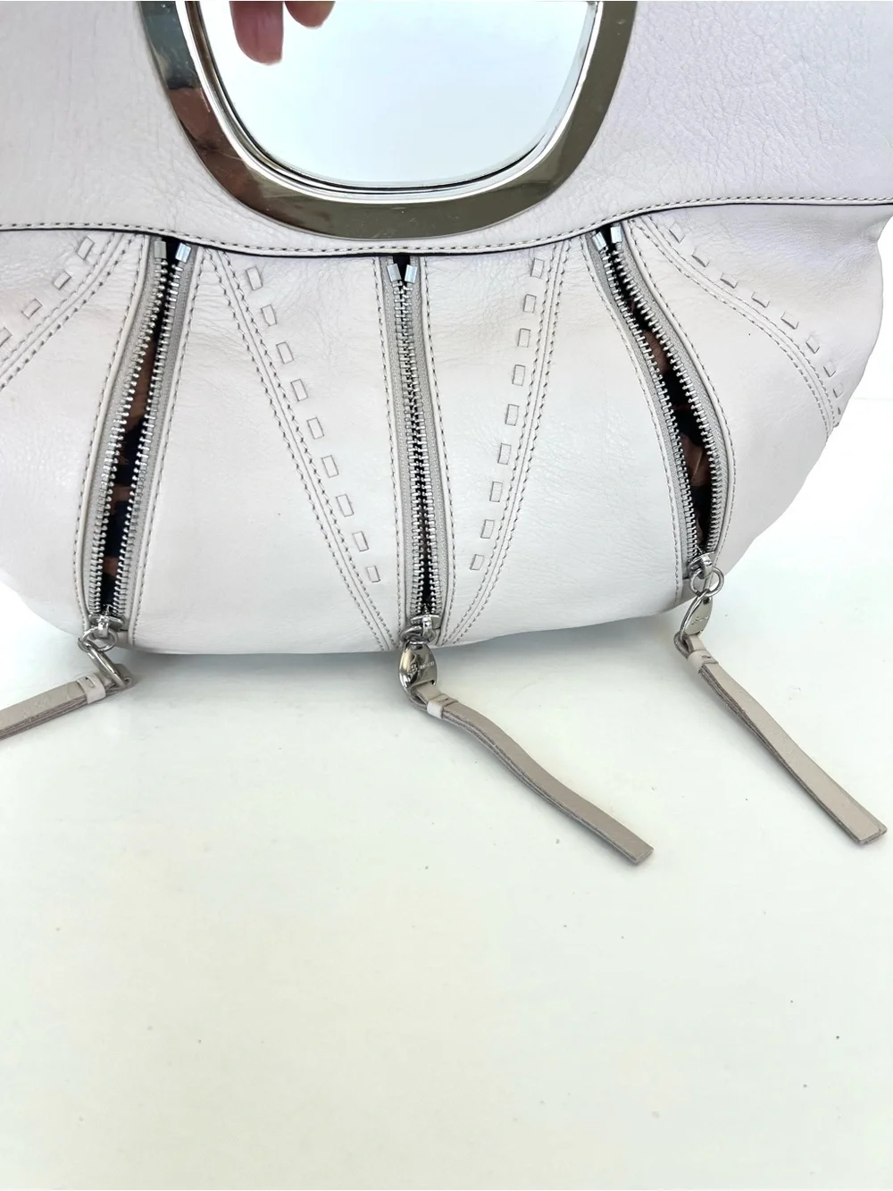 B. MAKOWSKY Cream Pebbled Leather Silver Hardware Evening Cocktail Bag Clutch